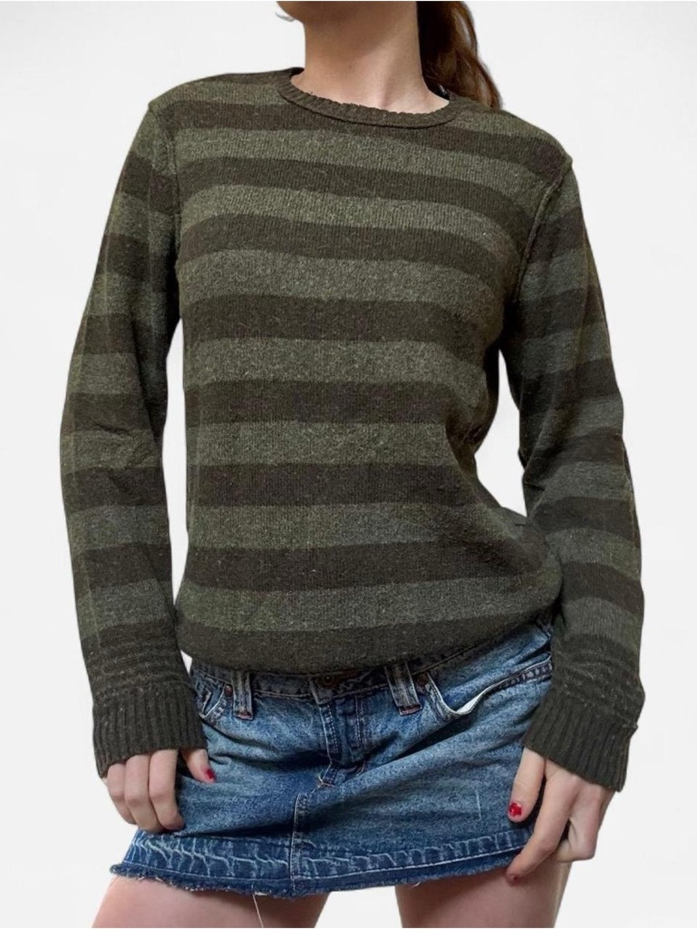 Y2K Green striped angora cozy sweater